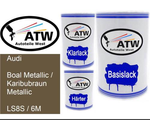 Audi, Boal Metallic / Karibubraun Metallic, LS8S / 6M: 500ml Lackdose + 500ml Klarlack + 250ml Härter - Set, von ATW Autoteile West.